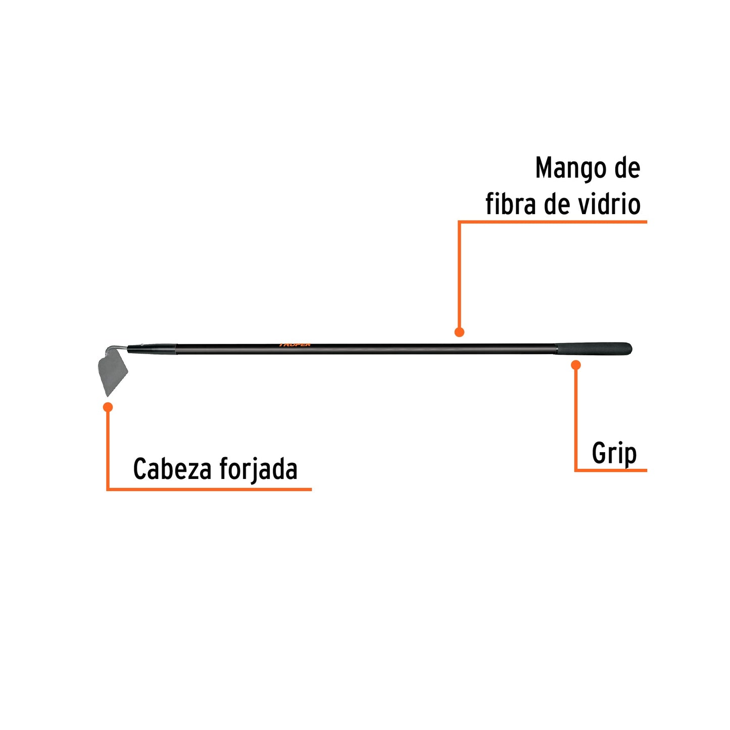 Azadón jardinero, mango fibra de vidrio de 60", TRUPER