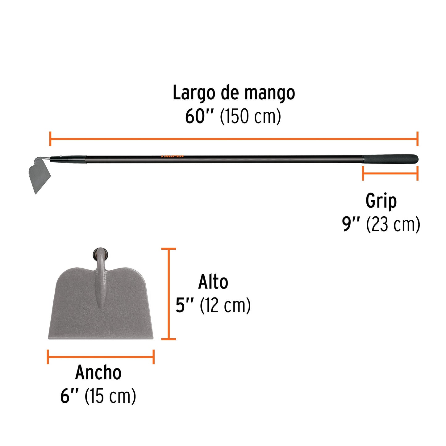 Azadón jardinero, mango fibra de vidrio de 60", TRUPER