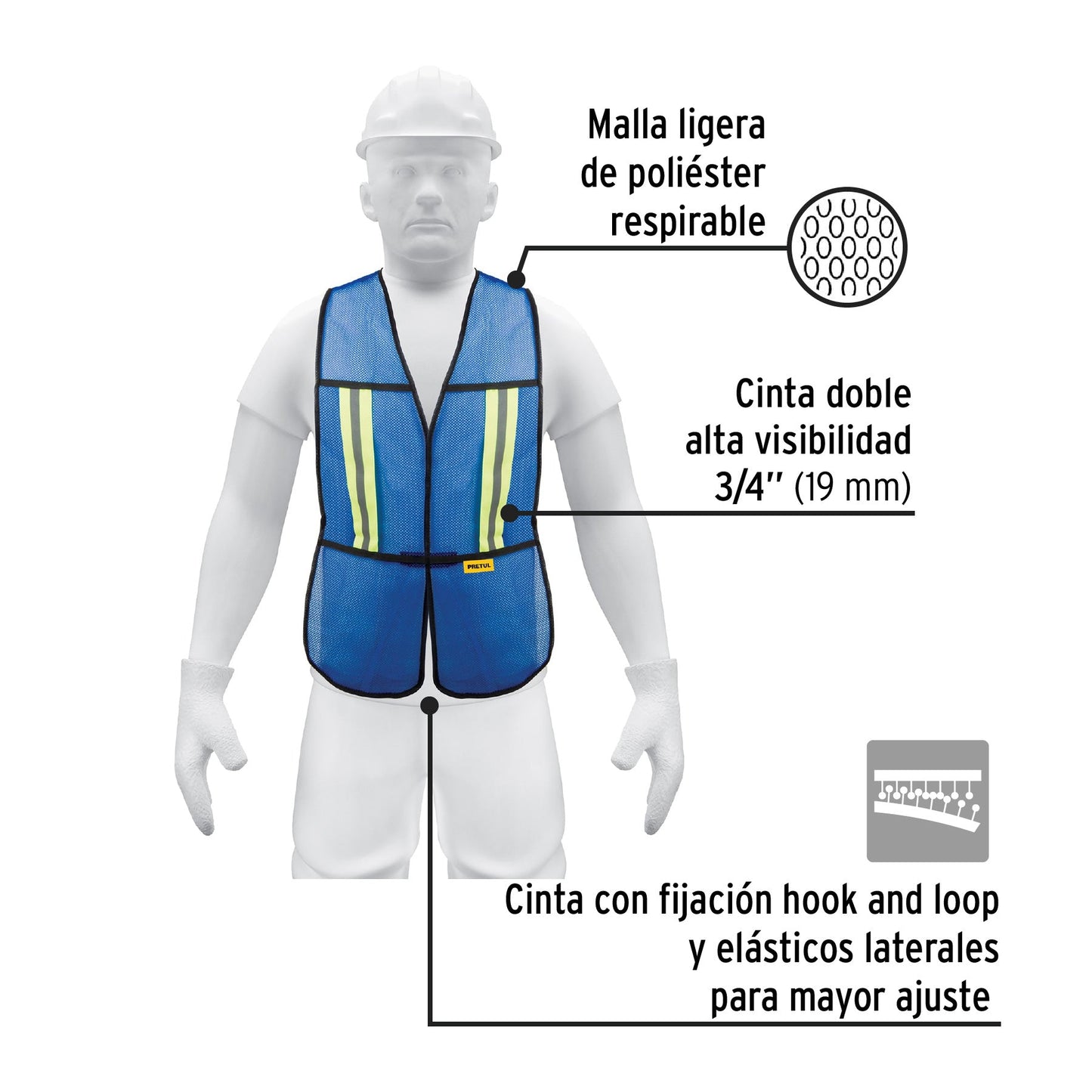 Chalecos con cintas dobles de 3/4" alta visibilidad, Pretul