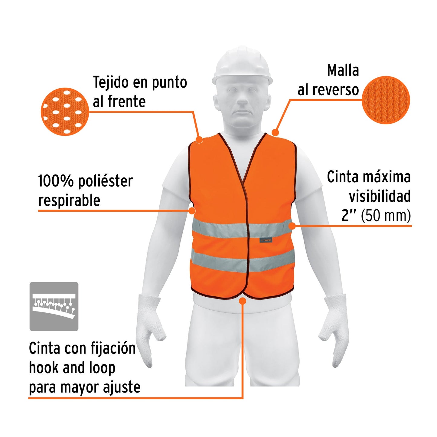 Chaleco de seguridad naranja con cintas de alta visibilidad