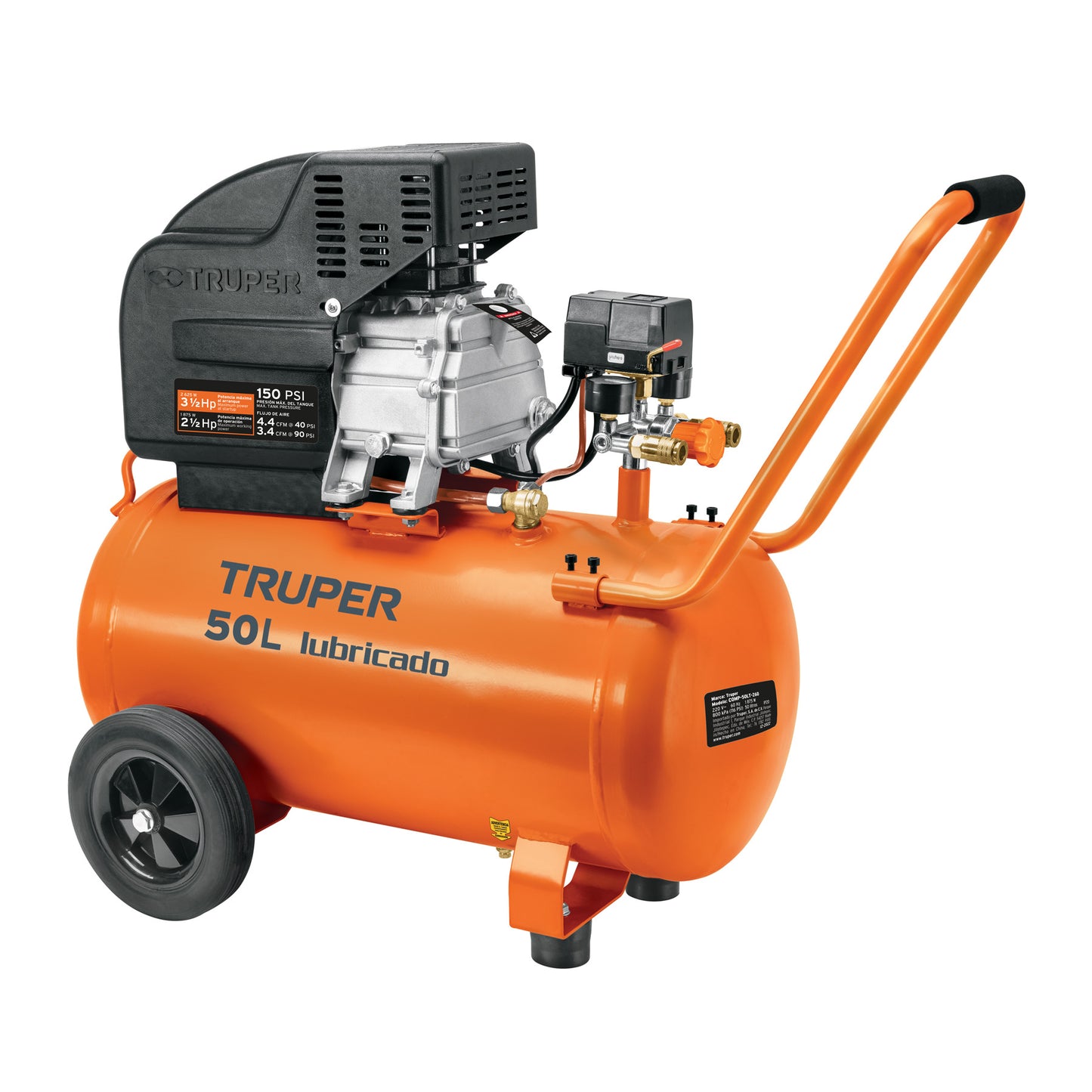 Compresor de aire, lubricado, horizontal 50L 3½HP 127V Truper