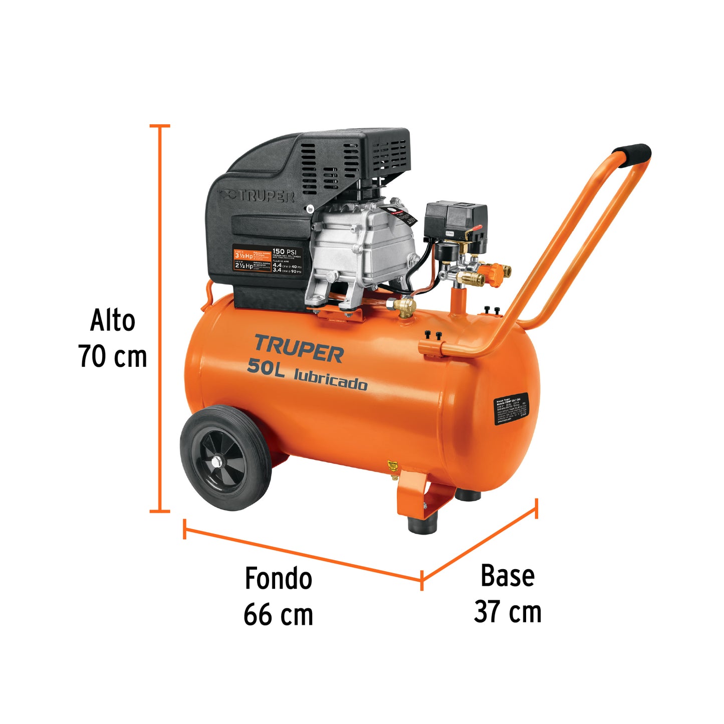 Compresor de aire, lubricado, horizontal 50L 3½HP 127V Truper