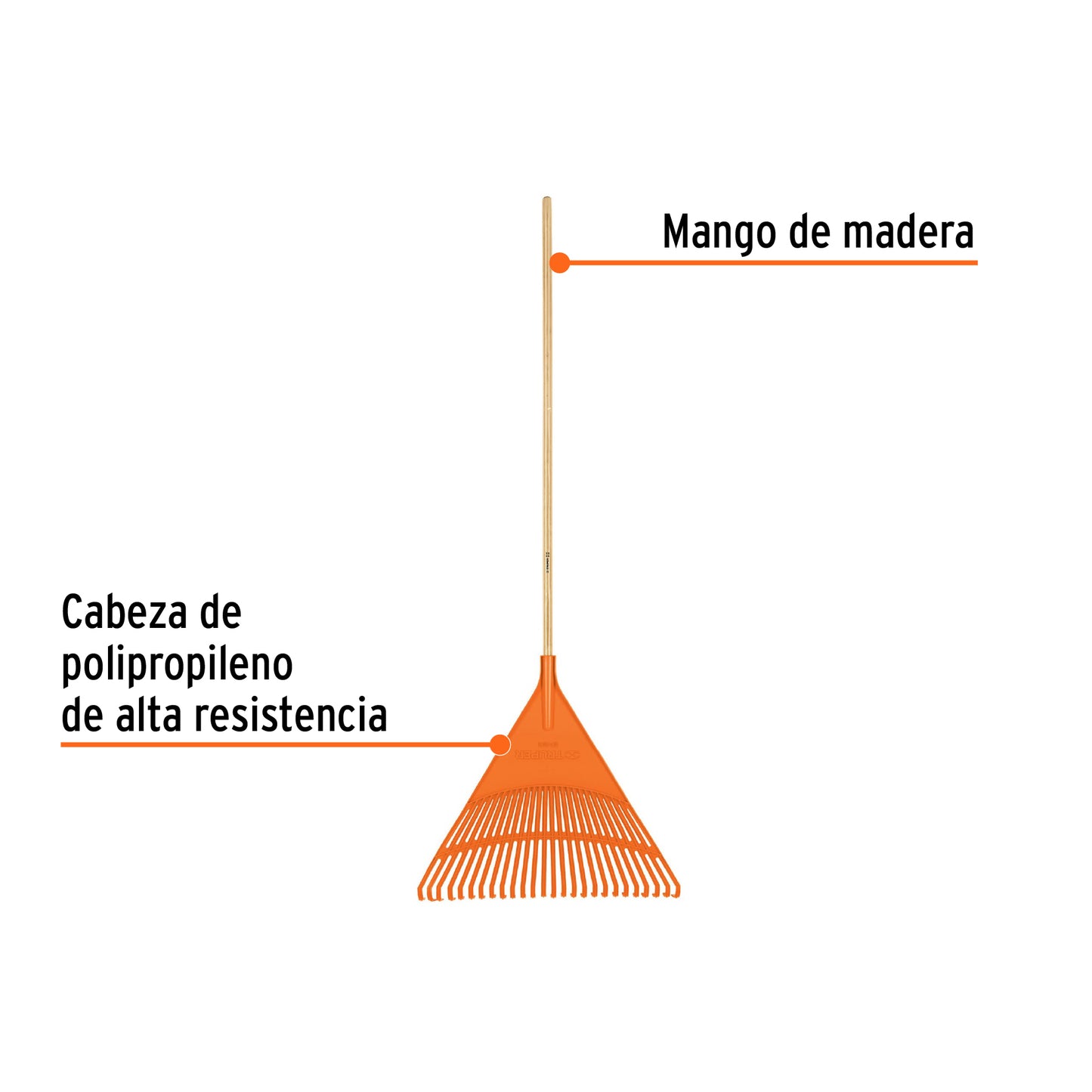 Escoba plástica rígida para jardín, 26 dientes, mango 48"