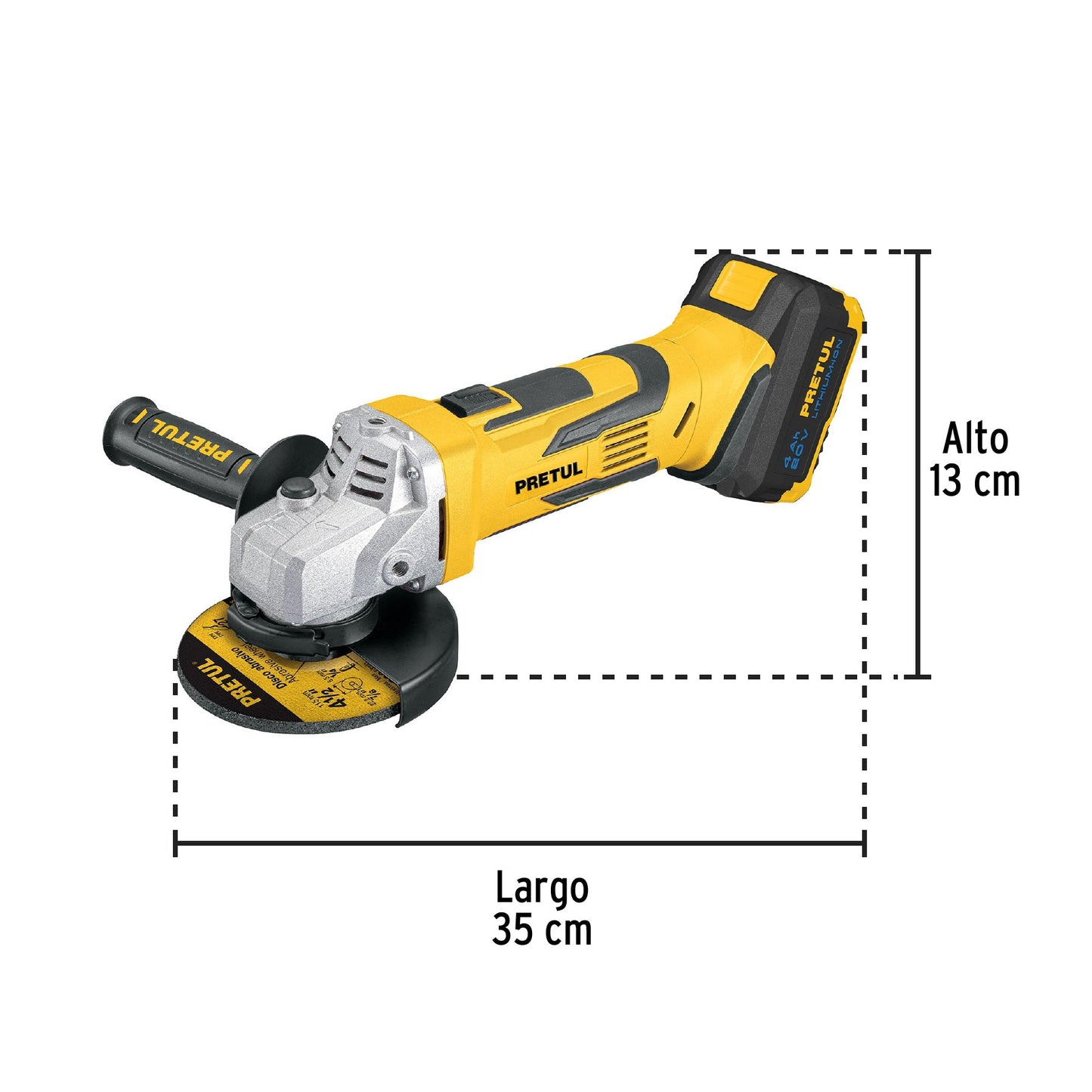 Esmeriladora angular inalámbrica 4-1/2", 20V, 1 batería 4Ah, PRETUL