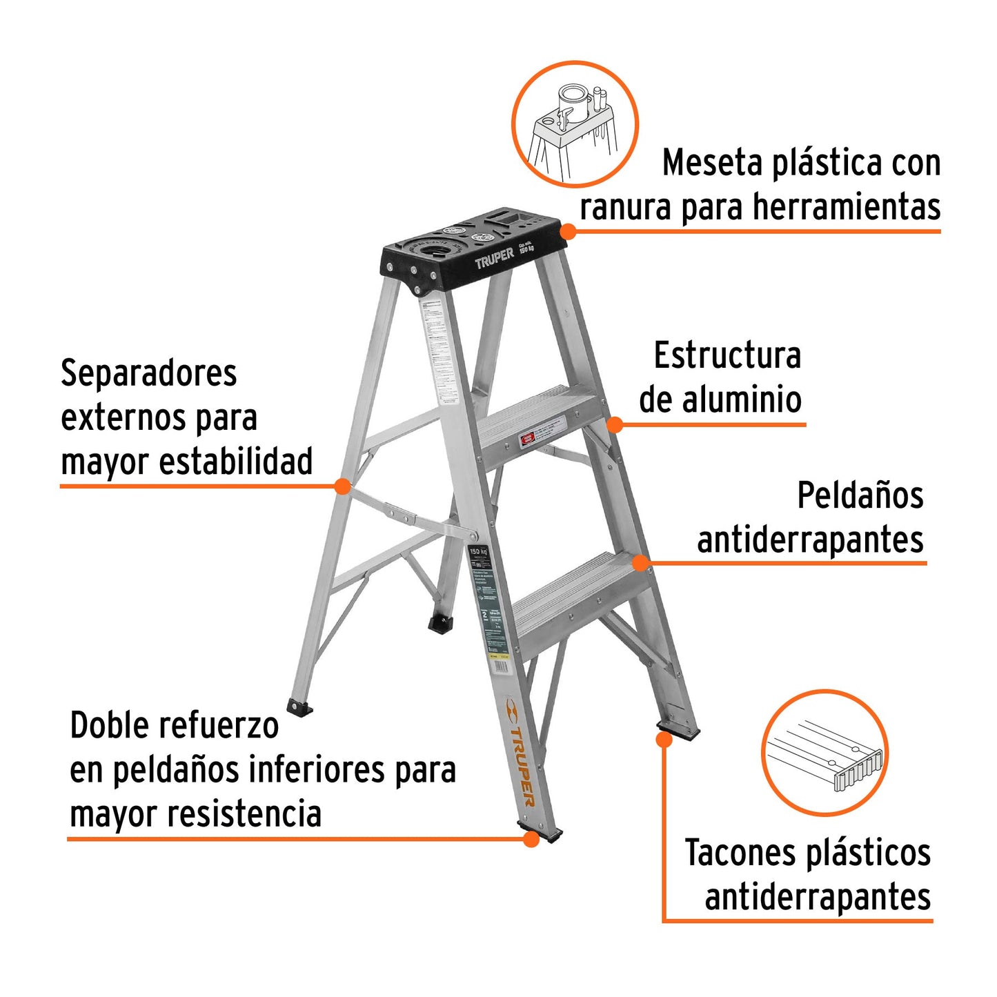 Escalera de tijera, aluminio, 2 escalones Truper