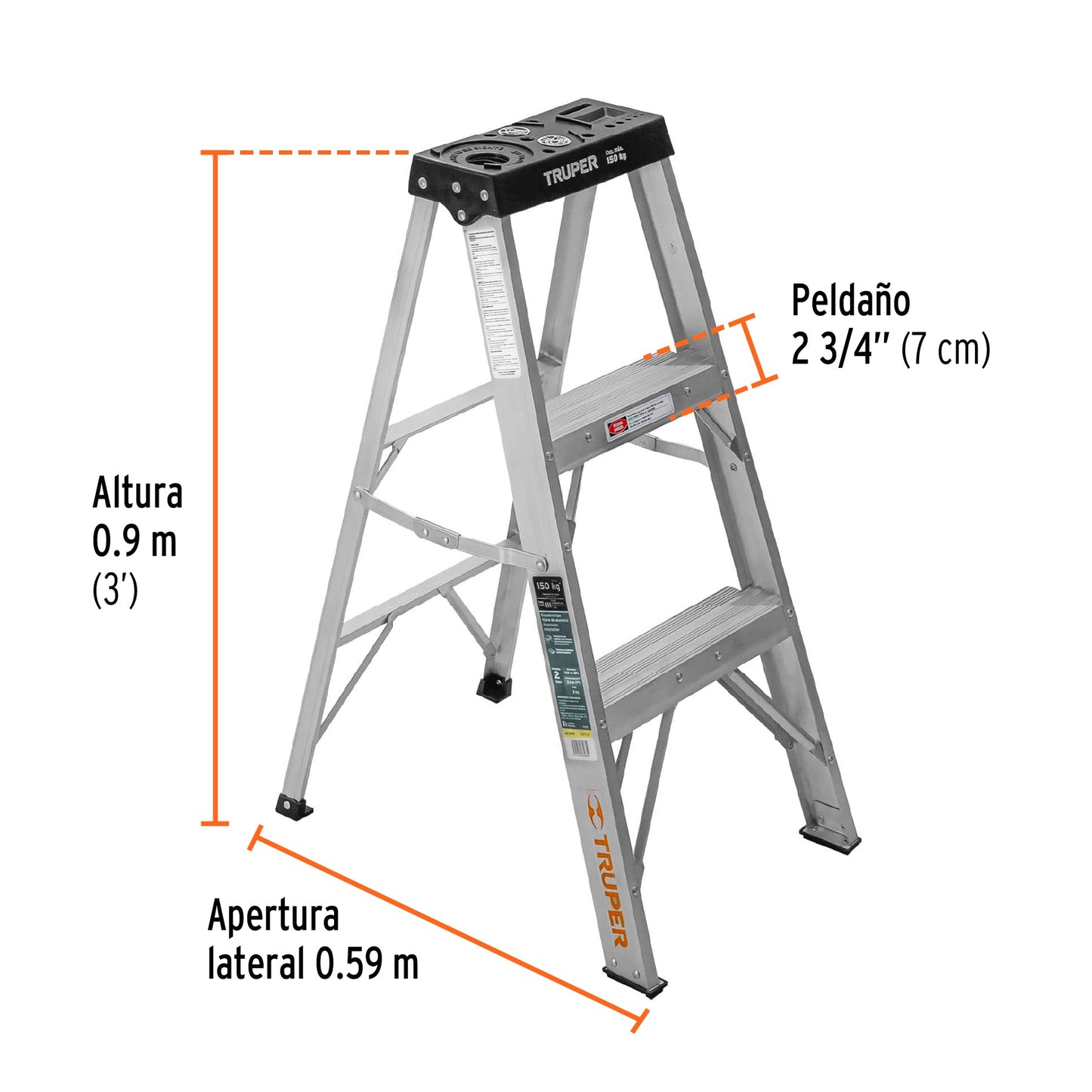 Escalera de tijera, aluminio, 2 escalones Truper