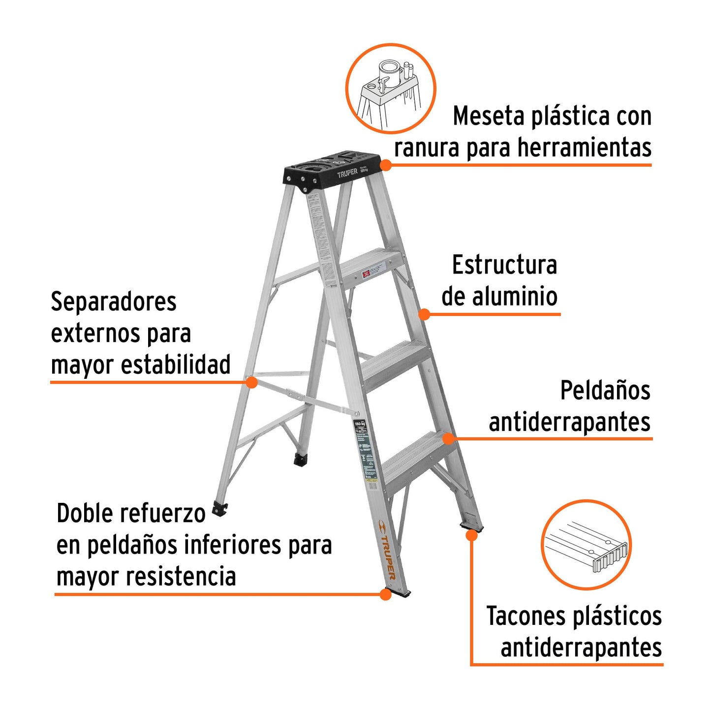 Escalera de tijera, aluminio, 3 escalones Truper