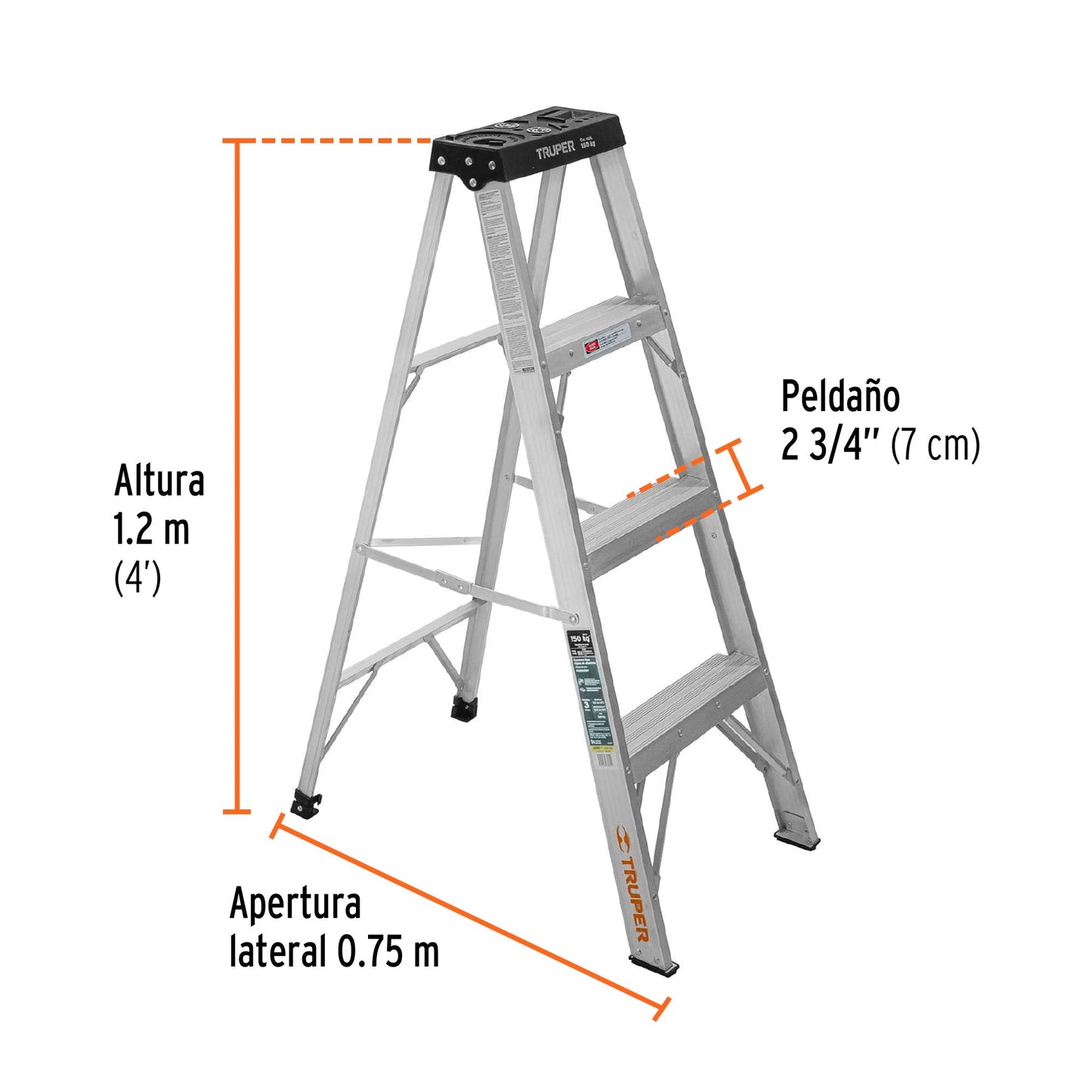 Escalera de tijera, aluminio, 3 escalones Truper