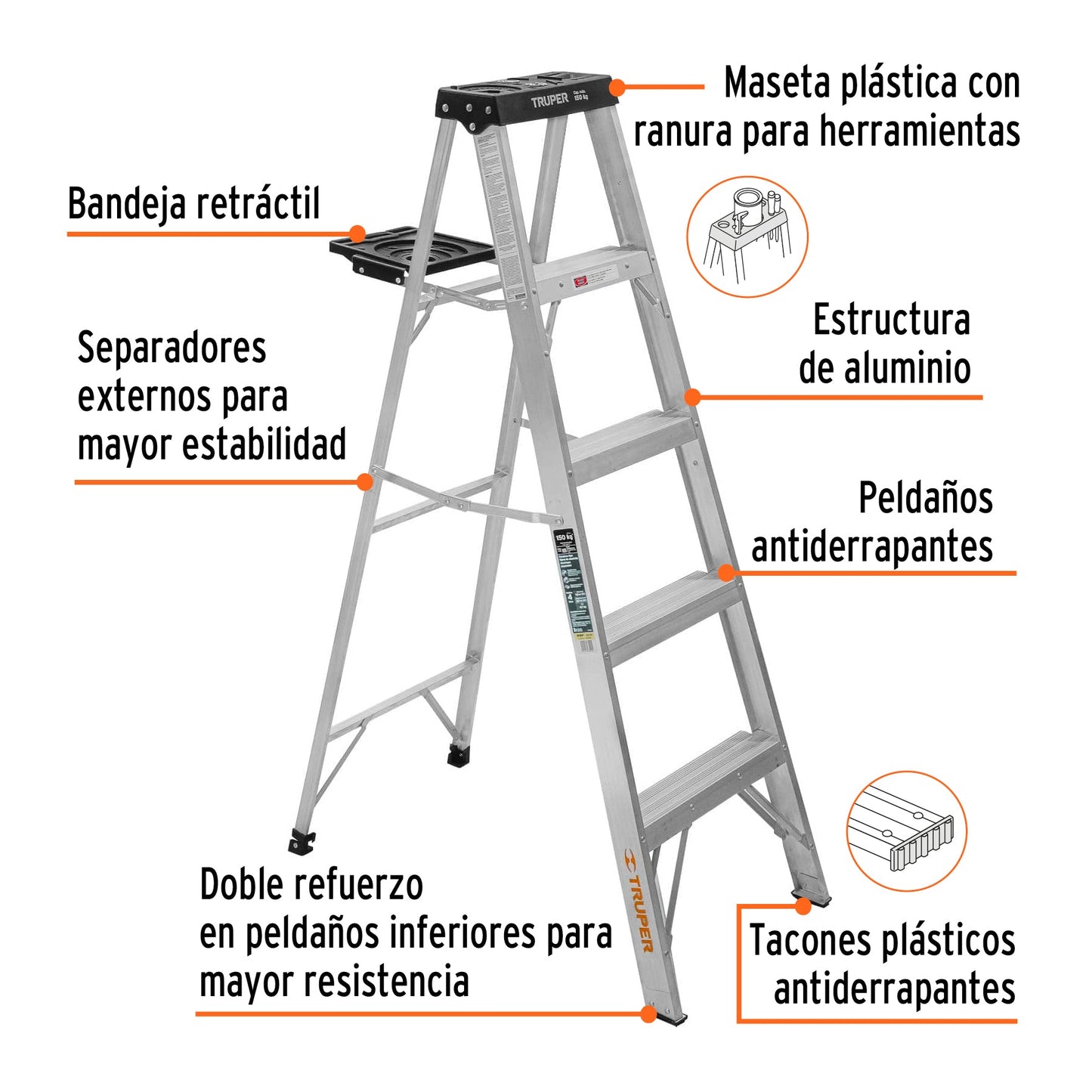 Escalera de tijera, aluminio, 4 escalones Truper