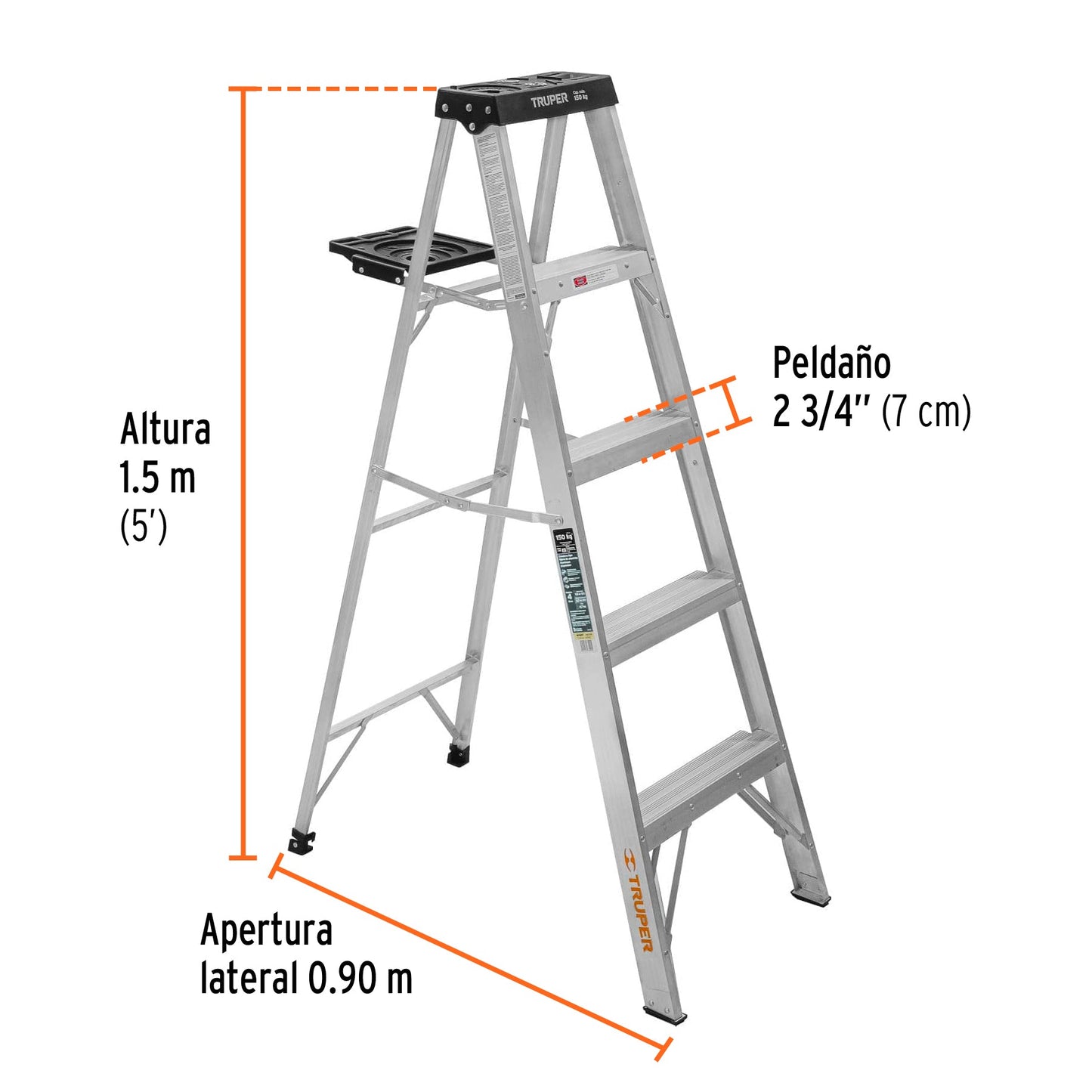 Escalera de tijera, aluminio, 4 escalones Truper