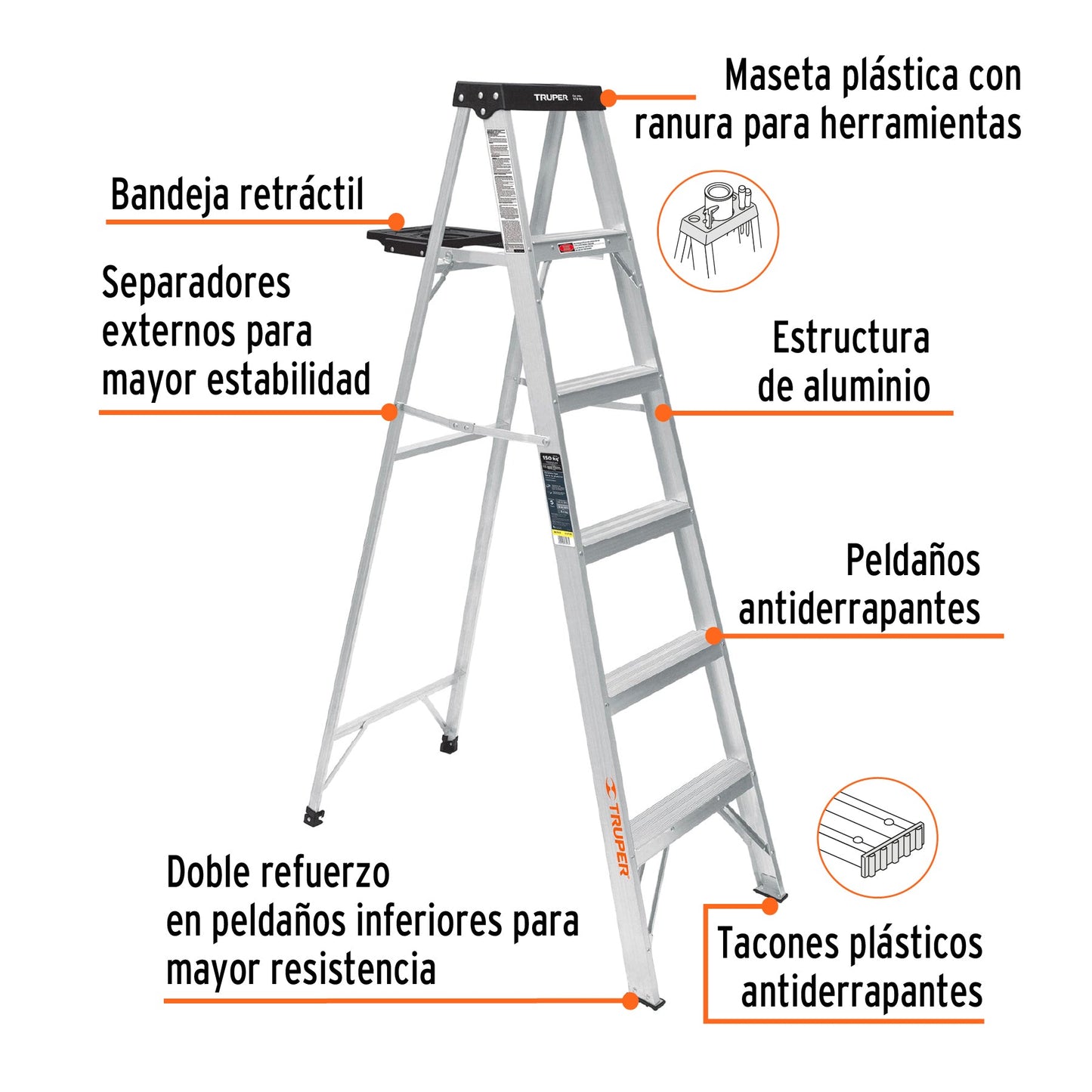 Escalera de tijera, aluminio, 5 escalones Truper