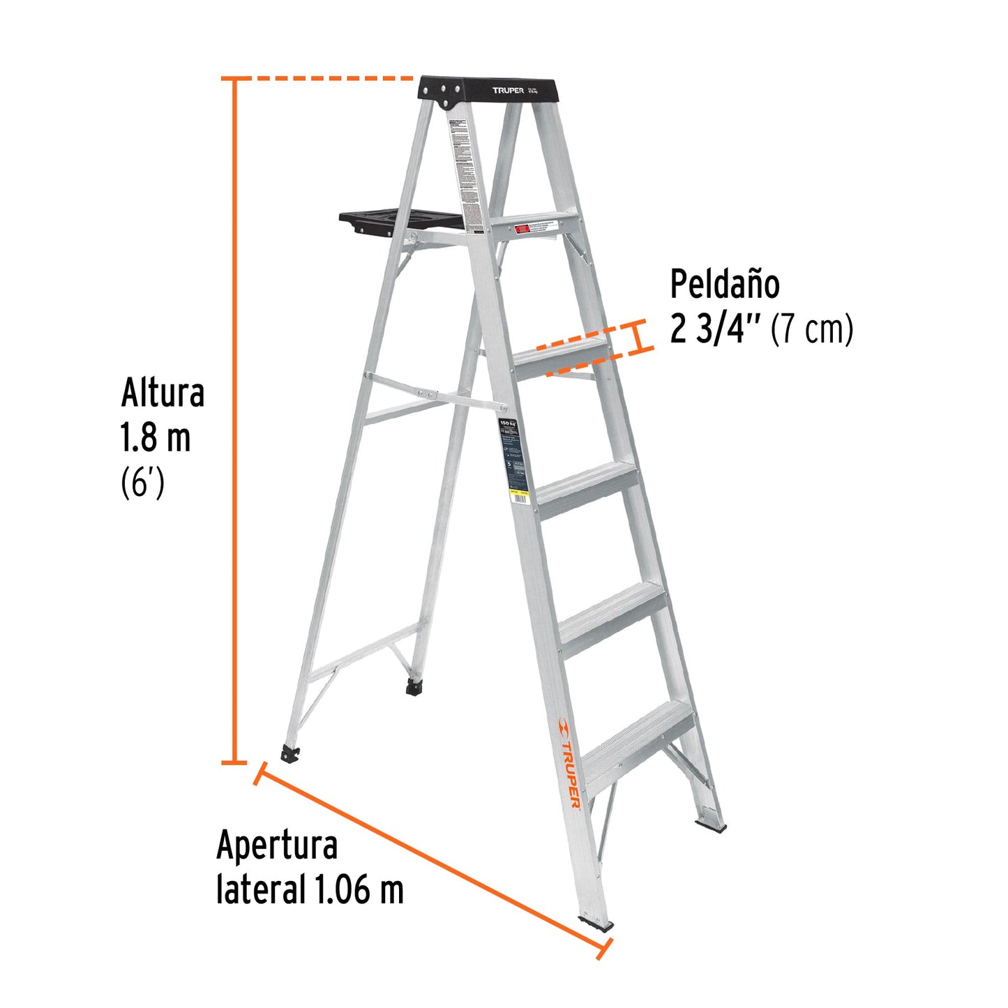 Escalera de tijera, aluminio, 5 escalones Truper