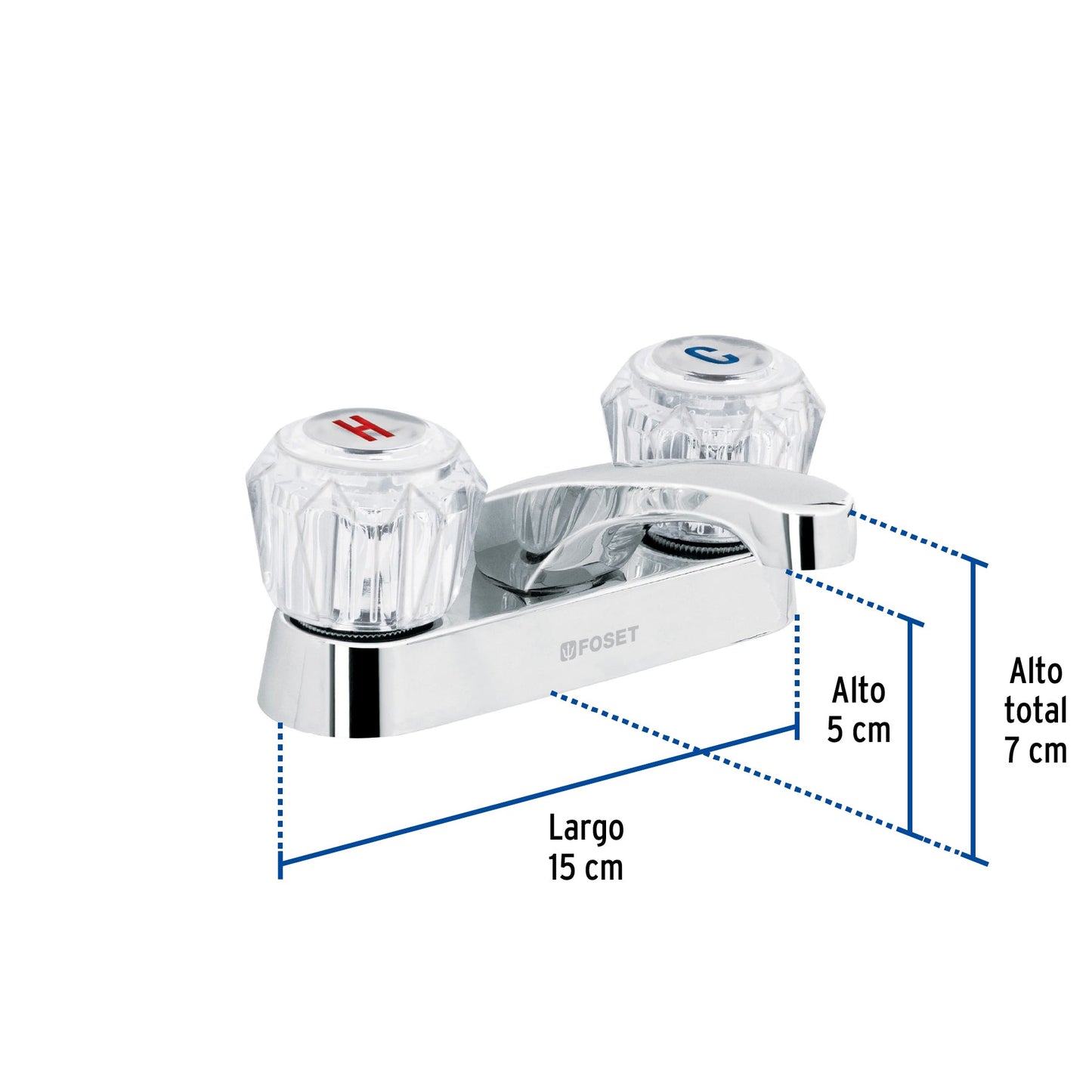 Mezcladora 4" para lavabo, maneral de acrílico, cartucho cerámico, FOSET