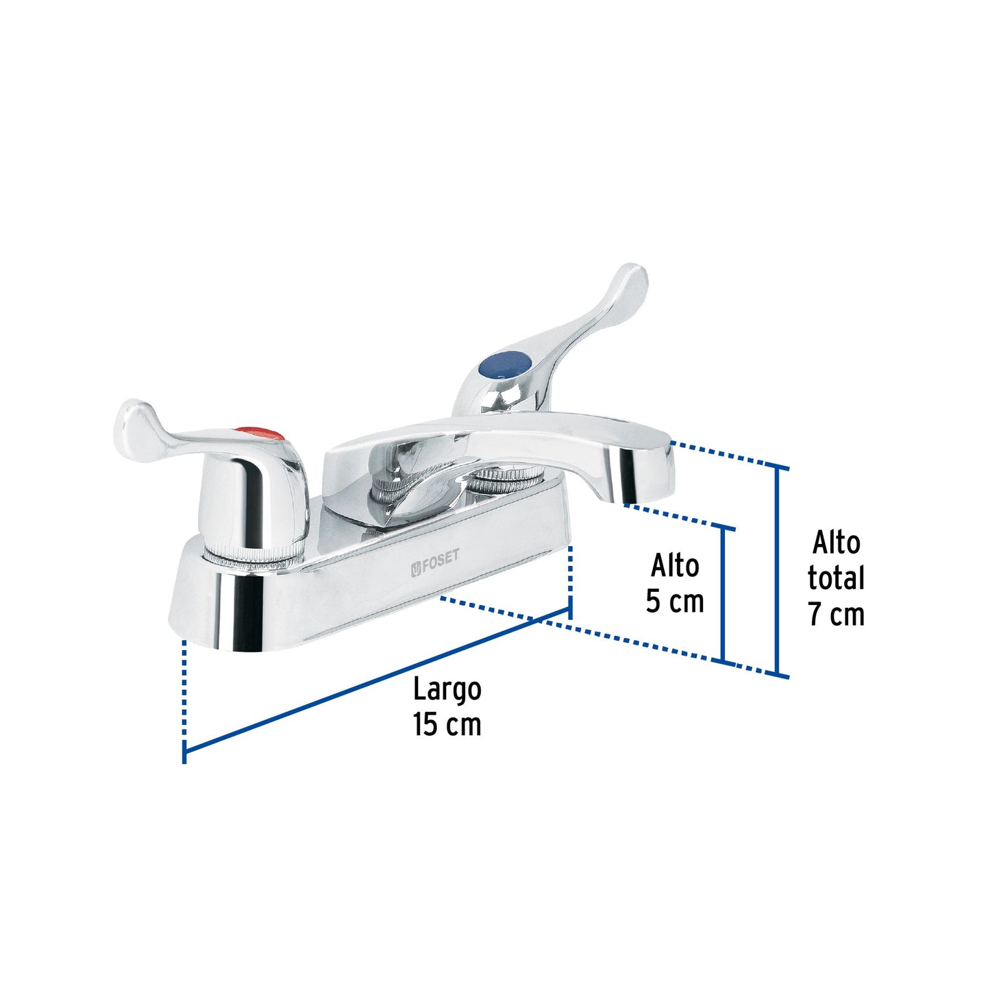 Mezcladora 4" para lavabo, maneral metalico tipo palanca, cartucho cerámico, FOSET