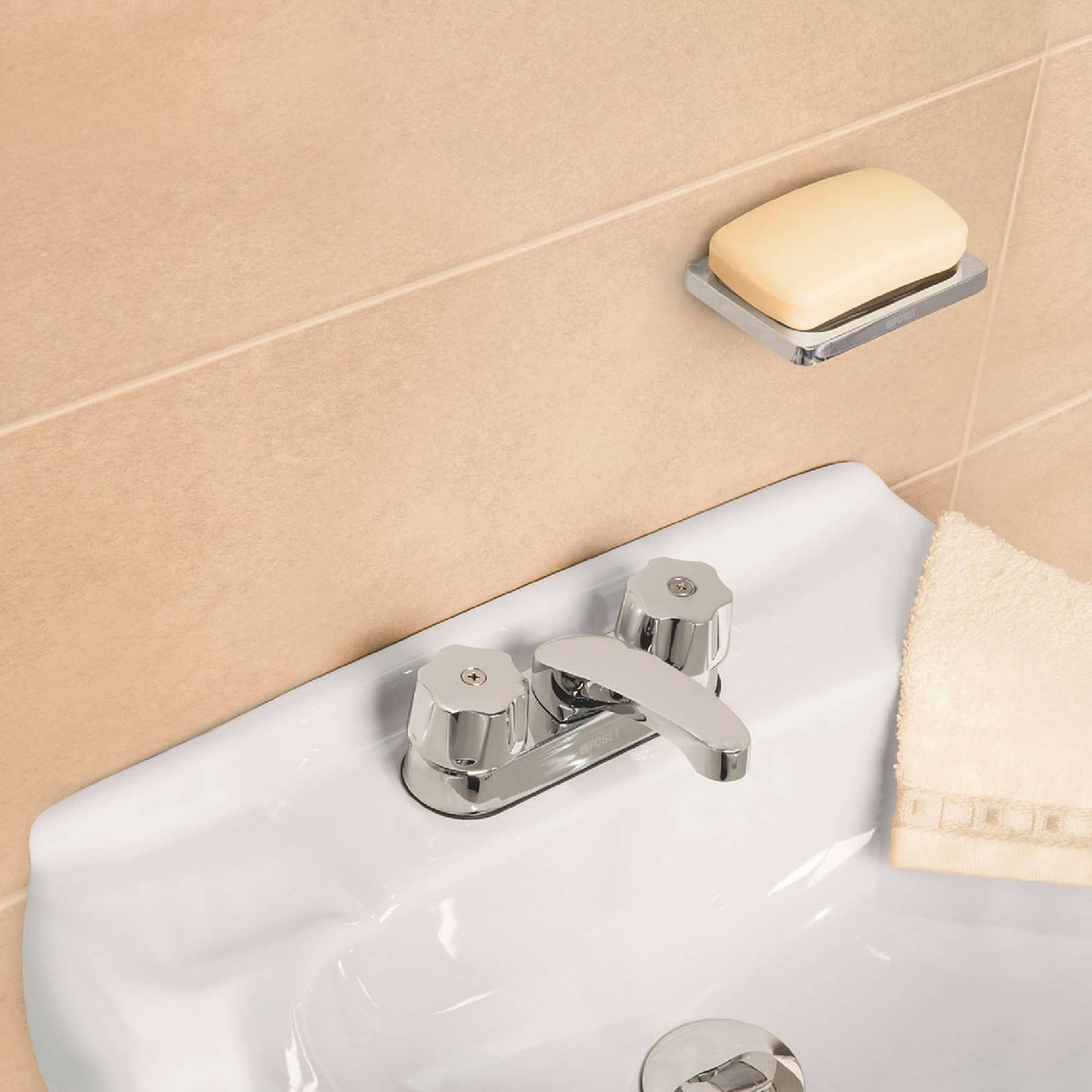 Mezcladora 4" para lavabo, maneral metalico exagonal, cartucho cerámico, FOSET