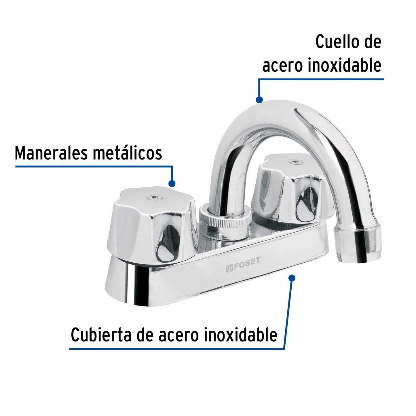 Mezcladora 4" para lavabo, cuello curvo, cartucho compresión, FOSET