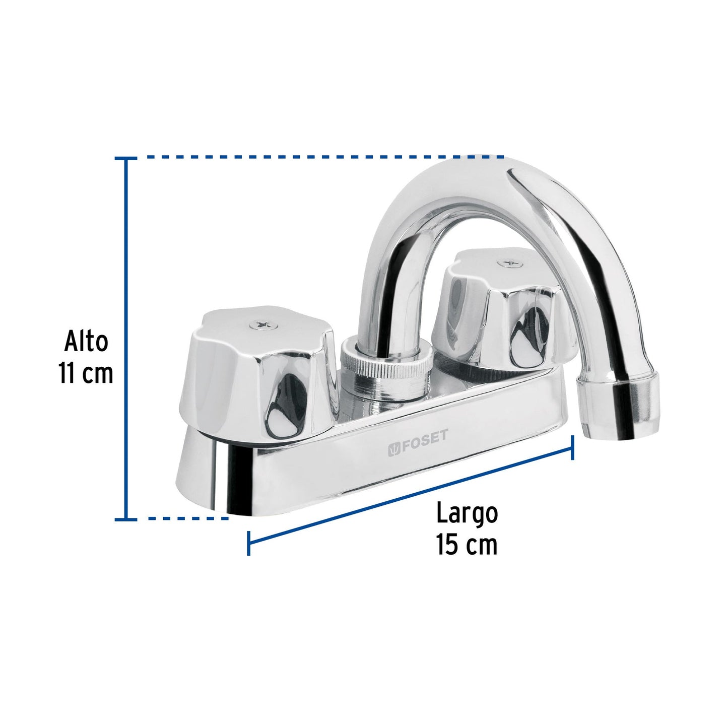 Mezcladora 4" para lavabo, cuello curvo, cartucho compresión, FOSET