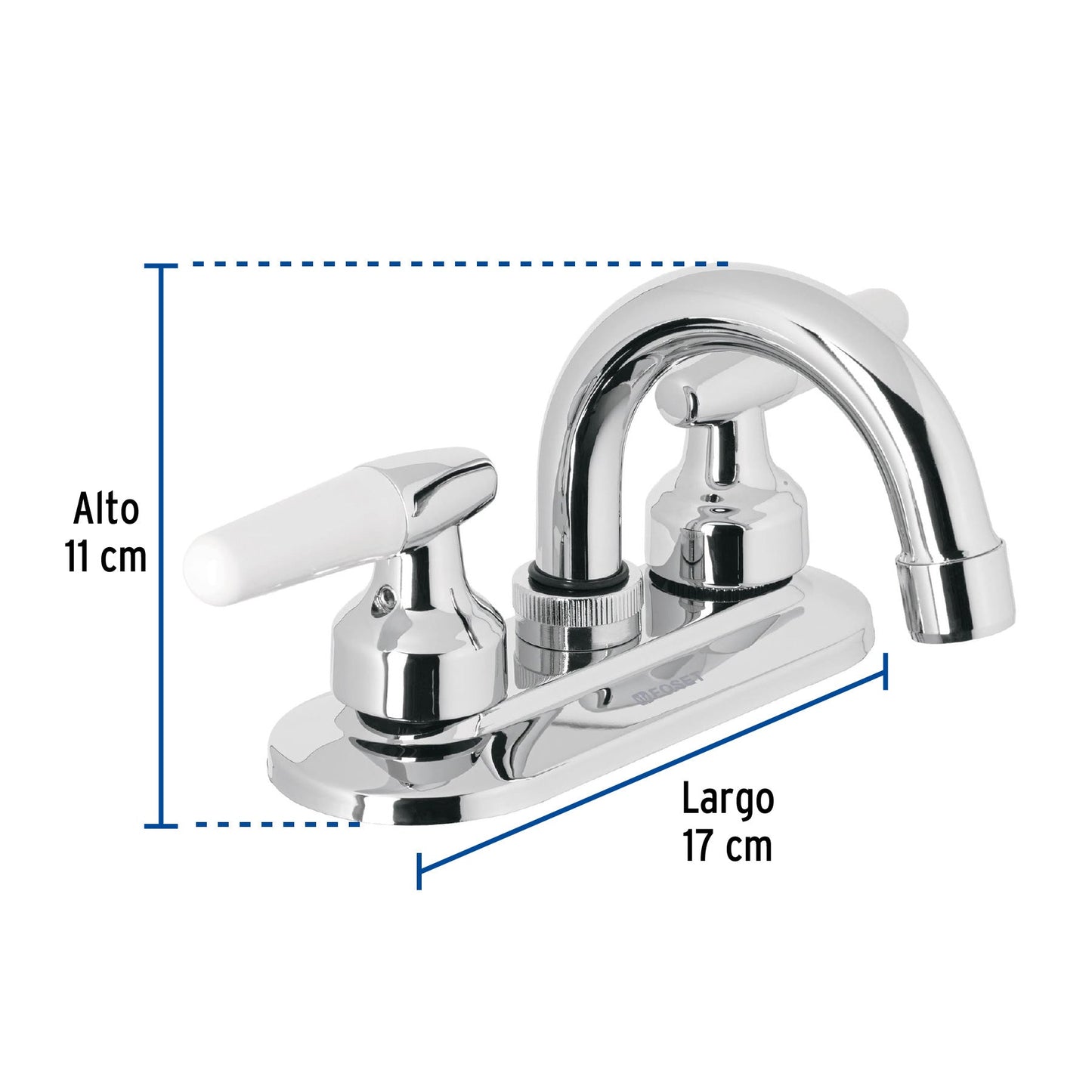 Mezcladora 4" para lavabo, cuello curvo, manerales tipo cono, FOSET