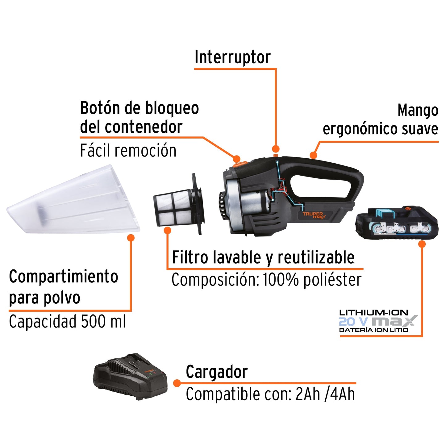 Aspiradora inalambrica para auto truper