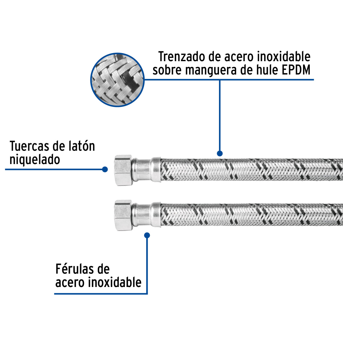 Manguera para boiler, acero inox, 1/2"x1/2", 60 cm, Foset