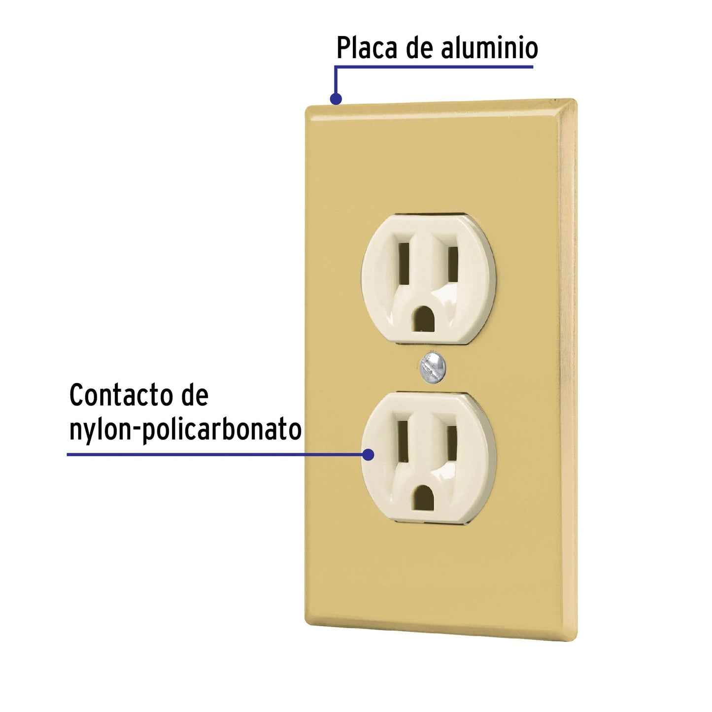 Placa de aluminio armada, 2 contactos polarizados, línea Standard, color blanco, Volteck