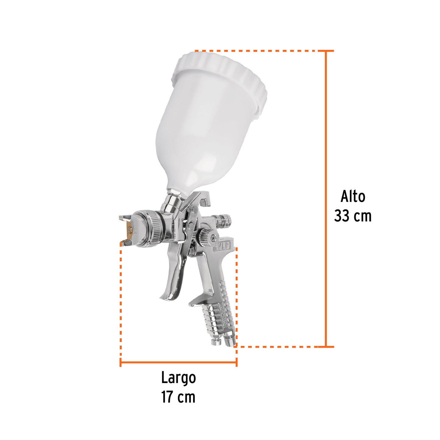 Pistola p/pintar gravedad HVLP vaso plástico, 2 mm, Truper